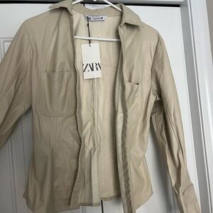 Zara Light Tan Faux Leather Jacket